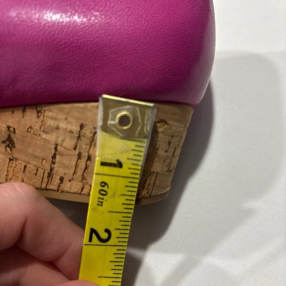 Cole Haan Women's Hot Pink Matte Finish Peep Toe Wedge Heels Cork Pumps Size 7.5